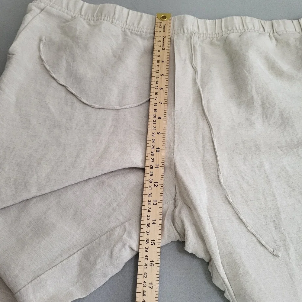 H &‎ M Linen Blend Beige Wide Leg Pants Elastic Waist Women's XL Pockets Boho